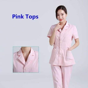 Planet Gates Tops4 / L Women Hospital Medical Work Wear Suit Collar Nursing Clothing Doctor Uniform Short Sleeve Dental Beauty Salon Surgical Overalls