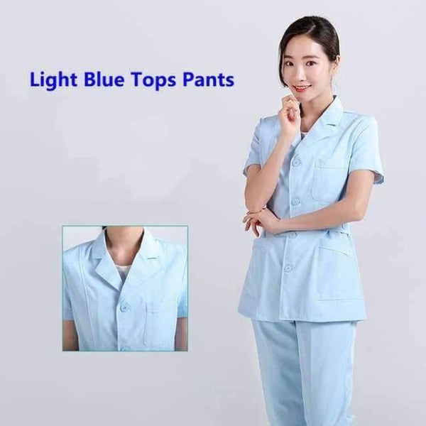 Planet Gates Tops7 / L Women Hospital Medical Work Wear Suit Collar Nursing Clothing Doctor Uniform Short Sleeve Dental Beauty Salon Surgical Overalls