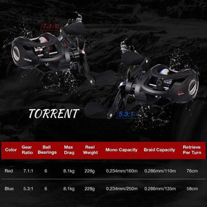 Planet Gates Torrent fishing Reel 8.1kg Carbon Drag 7.1:1 5.3:1 Gear Ratio 6 Bearings Magnetic Brake Low Profile Baitcasting Reel