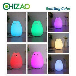Planet Gates Touch control CHIZAO 7 Colors Cat LED Lamp Children's animal night light Silicone soft cartoon lamp Gift LED night light Room atmosphere light