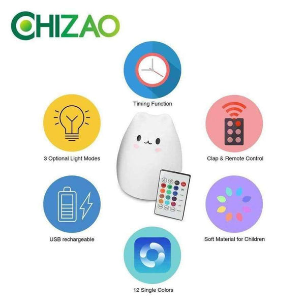 Planet Gates Touch control CHIZAO 7 Colors Cat LED Lamp Children's animal night light Silicone soft cartoon lamp Gift LED night light Room atmosphere light