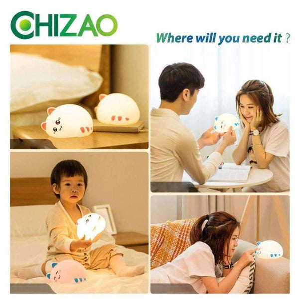 Planet Gates Touch Control CHIZAO Cartoon cat child lamp Children Animal LED Night Light Silicone Soft body USB Charging Room Breathing lighting Toy light