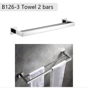 Planet Gates Towel 2 bar Stainless Steel Bathroom Hardware Set Mirror Chrome Polished Towel Rack Toilet Paper Holder Towel Bar Hook Bathroom Accessories