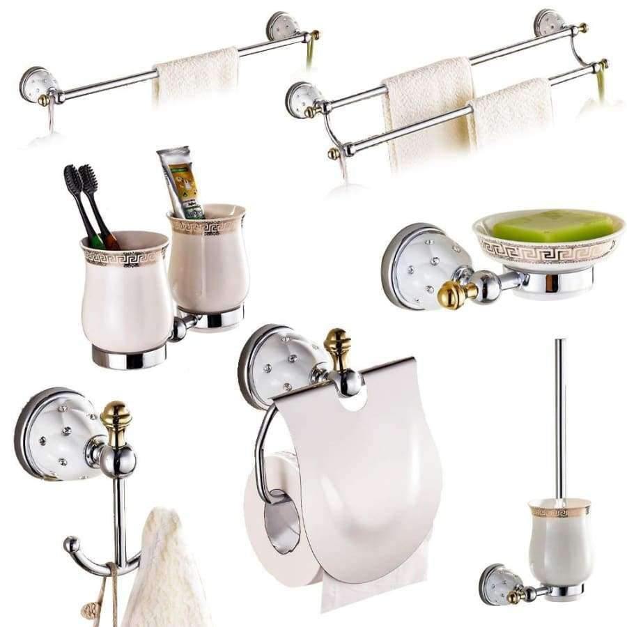 Planet Gates Towel Bar Brass&Silver Polished Bathroom Accessories Sets Diamond&crystal Bathroom Hardware Set Wall Mounted Bathroom Products