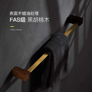 Planet Gates towel bar Walnut Wood Bathroom Hardware Set Creative Towel Ring Cosmetics Mirror Front Shelf Wall Mounted Brass Shaver Rack