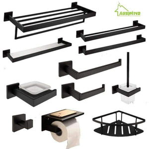 Planet Gates towel rack AUSWIND black Modern 304 Stainless Steel Bathroom Hardware Set Black Oiled Bronze Square base Wall Mount Bathroom Accessories