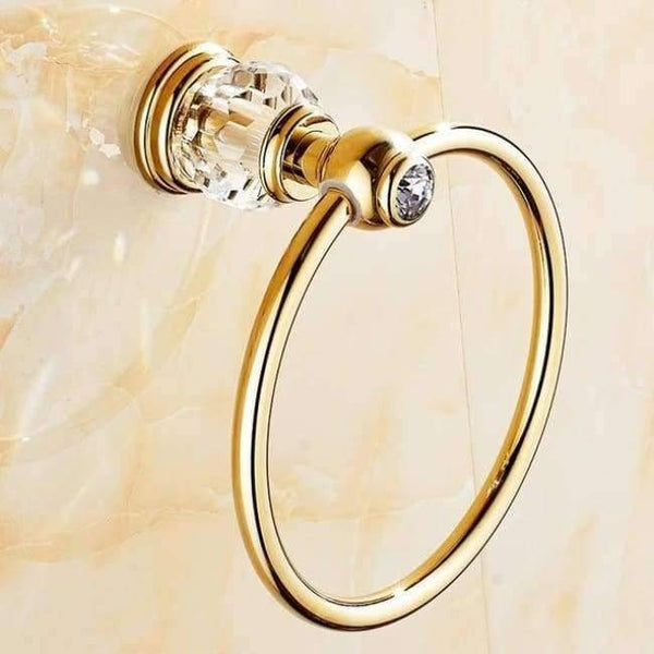 Planet Gates Towel Ring Brass Crystal Bathroom Accessories Set Polish Finish Gold Bathroom Hardware Set Europe Antique Bathroom Products ST1