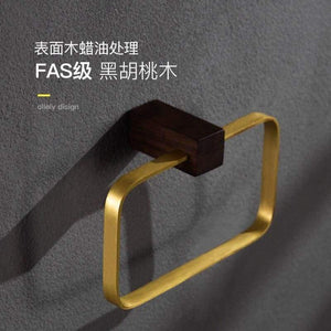 Planet Gates towel ring Walnut Wood Bathroom Hardware Set Creative Towel Ring Cosmetics Mirror Front Shelf Wall Mounted Brass Shaver Rack