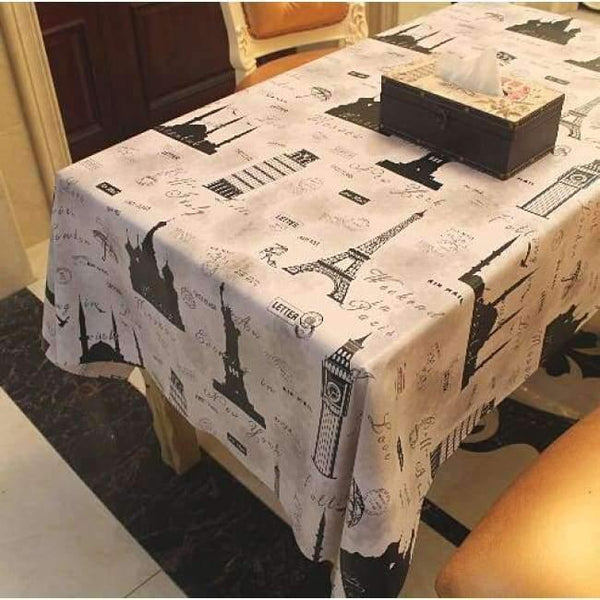 Planet Gates Tower / 137x137cm PVC TableCloth Waterproof Rectangular Plastic Picnic Cloth for Tea Table Home Textile Fashion Love Festive Red MJ033