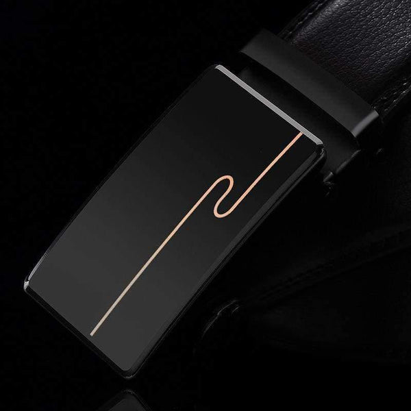 Brand Fashion Automatic Buckle Black Genuine Leather Belt Men's Belts Cow Leather Belts For Men 3.5cm Width WQE789
