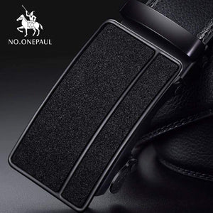 Brand Fashion Automatic Buckle Black Genuine Leather Belt Men's Belts Cow Leather Belts For Men 3.5cm Width WQE789