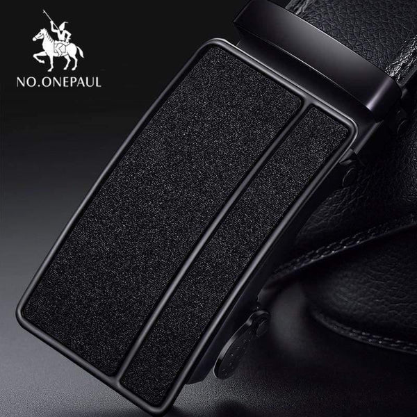Brand Fashion Automatic Buckle Black Genuine Leather Belt Men's Belts Cow Leather Belts For Men 3.5cm Width WQE789