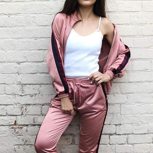 Planet Gates Tracksuits Women 2 Piece Sets Casual Outfits Pink Winter Striped Short Jacket + Elastic Pants Sweatsuit Suits