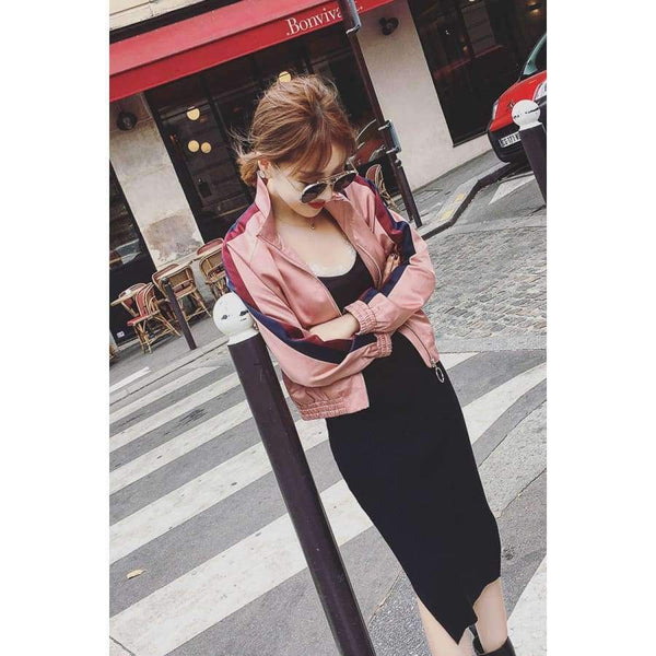 Planet Gates Tracksuits Women 2 Piece Sets Casual Outfits Pink Winter Striped Short Jacket + Elastic Pants Sweatsuit Suits