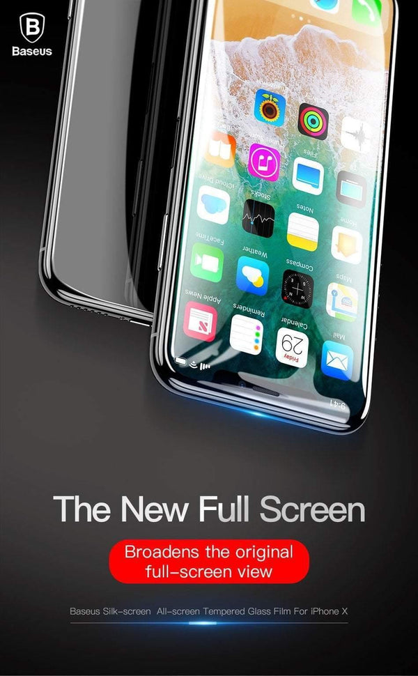 Planet Gates Transparent Baseus Screen Protector For iPhone X 0.3mm Ultra Thin 9H 3D Full Coverage Protective Glass For iPhone X Tempered Glass Cover