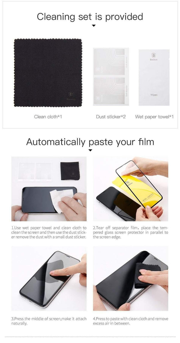 Planet Gates Transparent Baseus Screen Protector For iPhone X 0.3mm Ultra Thin 9H 3D Full Coverage Protective Glass For iPhone X Tempered Glass Cover
