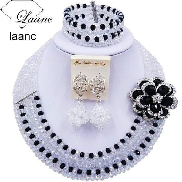 Planet Gates Transparent Black Wine Gold AB Crystal Nigerian Necklace African Beads Wedding Jewelry Sets for Women C5RST003