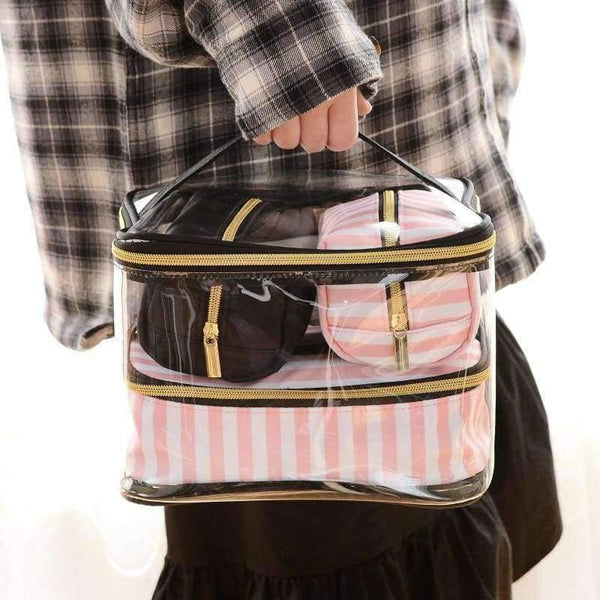 Planet Gates Transparent Cosmetic Bag Travel Toiletry Bag Set Pink Make-up Organizer Pouch Makeup Case Beautician Vanity Necessaire Trip