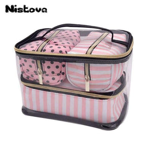 Planet Gates Transparent Cosmetic Bag Travel Toiletry Bag Set Pink Make-up Organizer Pouch Makeup Case Beautician Vanity Necessaire Trip