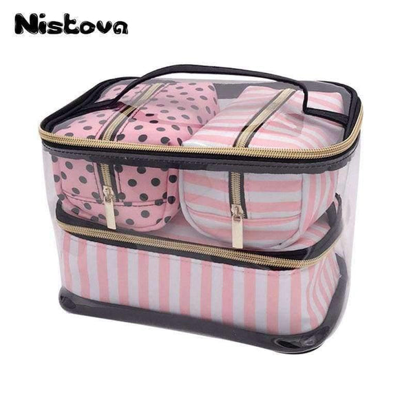Planet Gates Transparent Cosmetic Bag Travel Toiletry Bag Set Pink Make-up Organizer Pouch Makeup Case Beautician Vanity Necessaire Trip