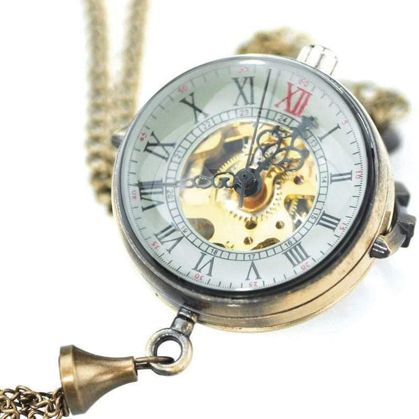 Planet Gates Transparent Glass Ball Mechanical Pendant Pocket Watch Chain New P100