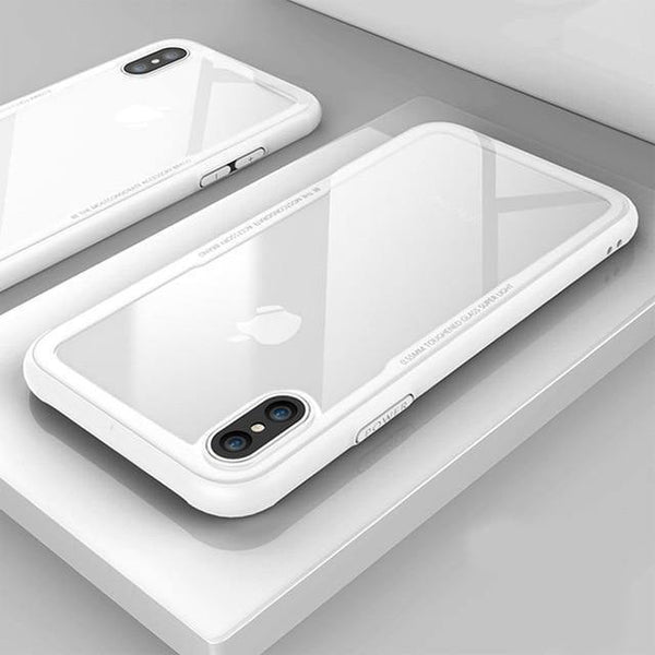 Planet Gates Transparent White / For iPhone X FLOVEME Tempered Glass Phone Case For iPhone X Xs Max Transparent Protective Glass Cases For iPhone Xs XR X Cover Coque Capinhas