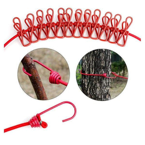 Planet Gates Travel Stretchy Clothesline Outdoor Camping Windproof Clothes Line With 12 Clamp Clips Hooks Camp Equipment Tool