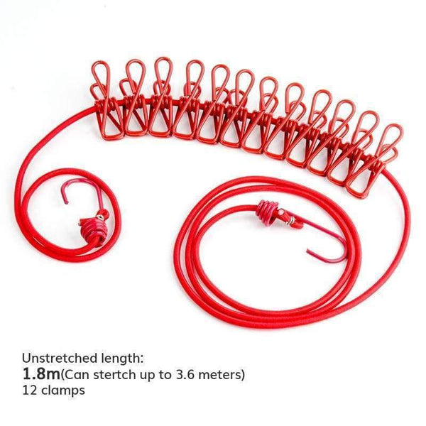 Planet Gates Travel Stretchy Clothesline Outdoor Camping Windproof Clothes Line With 12 Clamp Clips Hooks Camp Equipment Tool