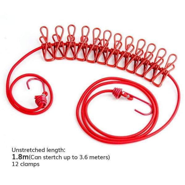 Planet Gates Travel Stretchy Clothesline Outdoor Camping Windproof Clothes Line With 12 Clamp Clips Hooks Camp Equipment Tool