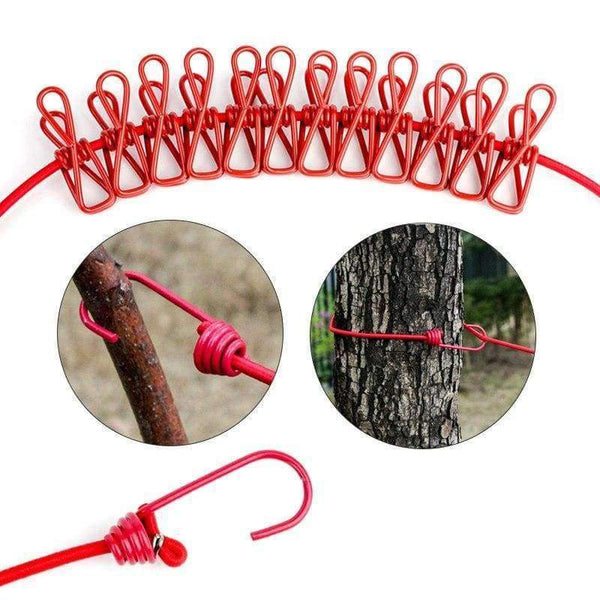 Planet Gates Travel Stretchy Clothesline Outdoor Camping Windproof Clothes Line With 12 Clamp Clips Hooks Camp Equipment Tool