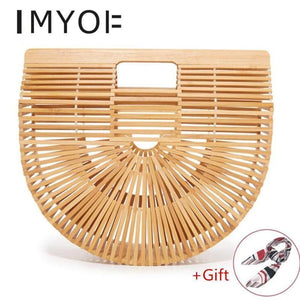 Planet Gates Travel Vacation Totes Bamboo Handbag For Ladies Women Handbag Female Handmade Woven Straw Beach Bag Summer Women's Purse