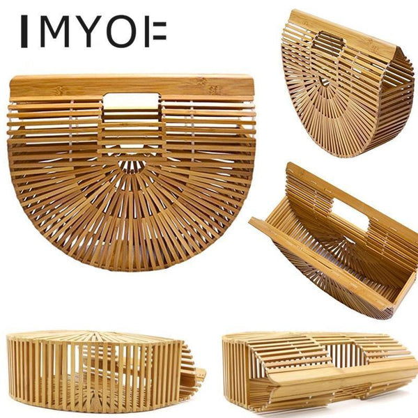 Planet Gates Travel Vacation Totes Bamboo Handbag For Ladies Women Handbag Female Handmade Woven Straw Beach Bag Summer Women's Purse