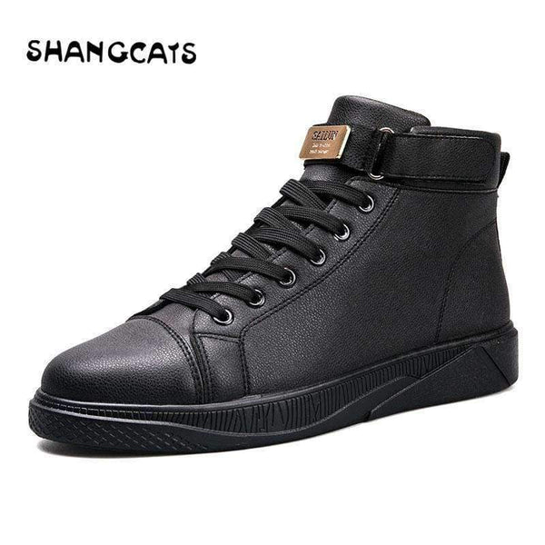 Planet Gates Trend 2018 Men's Vulcanized Shoes Black High Top Lace-up Autumn Winter Casual Canvas Shoes For Men Boys Sneakers Without Lace
