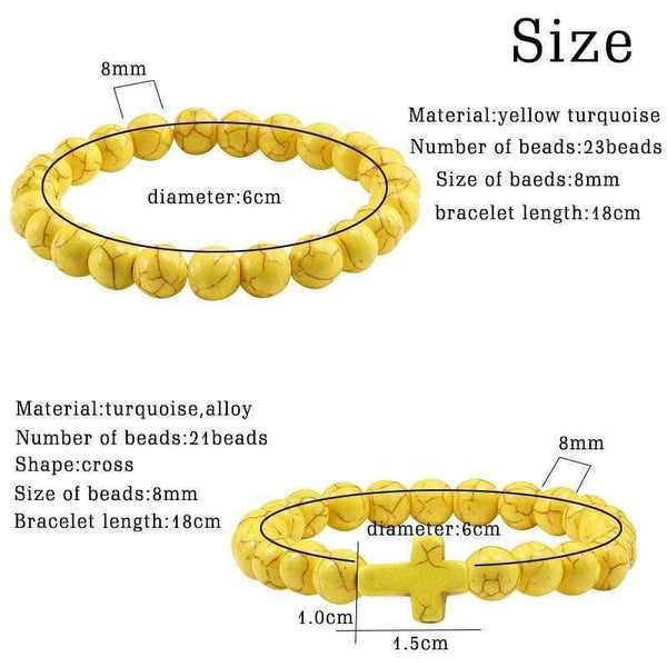 Trendy  Black Bracelet Natural Stone Yellow Turquoises Beaded Handchain Jesus Cross Bangles Women Jewelery Lover Accessories