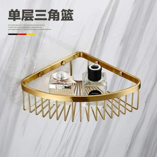 Planet Gates triangle basket Gold Bathroom Hardware Set Bathrom Shower Shelf Wall Mounted Corner Shelf Organizer 304 Stainless Steel Brushed