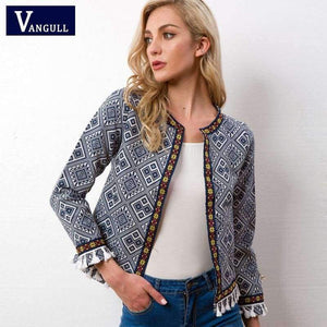 Planet Gates Tribal Embroidered Jacket Blue Vintage Fringe Tape Trim Women Autumn Coat 2018 Spring Long Sleeve Tassel Boho Jacket