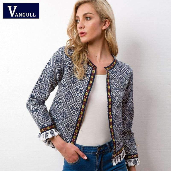 Planet Gates Tribal Embroidered Jacket Blue Vintage Fringe Tape Trim Women Autumn Coat 2018 Spring Long Sleeve Tassel Boho Jacket