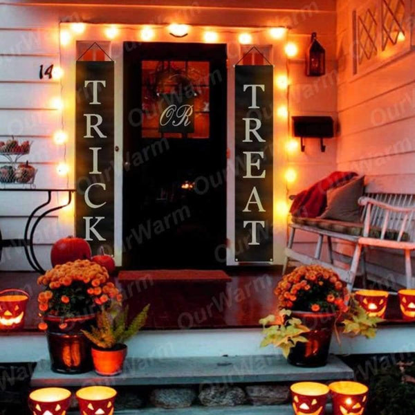 Planet Gates Trick or Treat Halloween Banner Party DIY Outdoor Decoration Home Door Sign Funny Festival Supplies for Kids