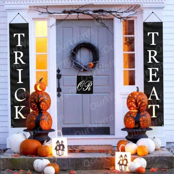 Planet Gates Trick or Treat Halloween Banner Party DIY Outdoor Decoration Home Door Sign Funny Festival Supplies for Kids