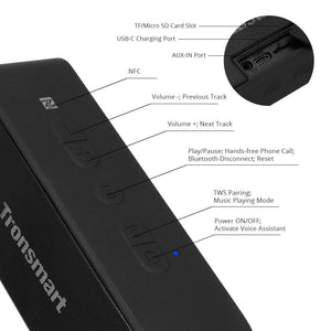 Planet Gates Tronsmart T2 Plus Bluetooth 5.0 Speaker 20W Portable Speaker 24H Column IPX7 Soundbar with NFC,Voice Assistant,Micro SD