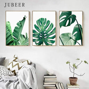 Planet Gates Tropical Leaf Print Posters Monstera Leaf Palm Banana Canvas Painting Green Leaves Wall Art Living Room Decoration Pictures