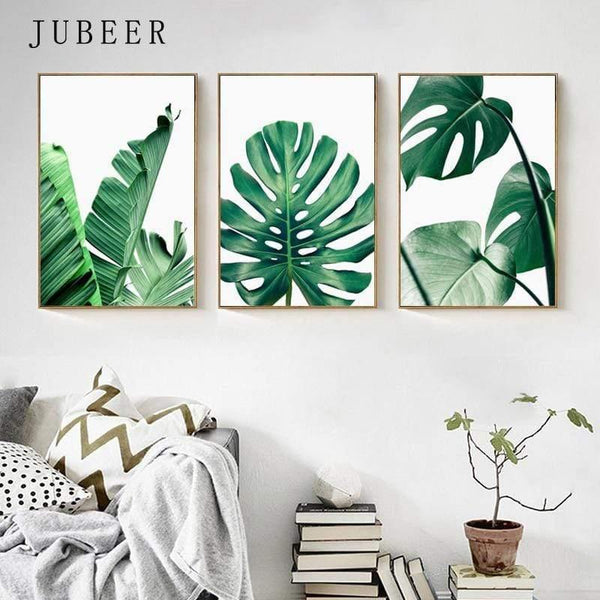 Planet Gates Tropical Leaf Print Posters Monstera Leaf Palm Banana Canvas Painting Green Leaves Wall Art Living Room Decoration Pictures