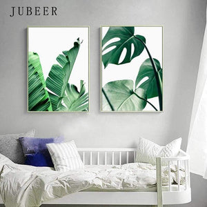 Planet Gates Tropical Leaf Print Posters Monstera Leaf Palm Banana Canvas Painting Green Leaves Wall Art Living Room Decoration Pictures