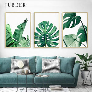 Planet Gates Tropical Leaf Print Posters Monstera Leaf Palm Banana Canvas Painting Green Leaves Wall Art Living Room Decoration Pictures