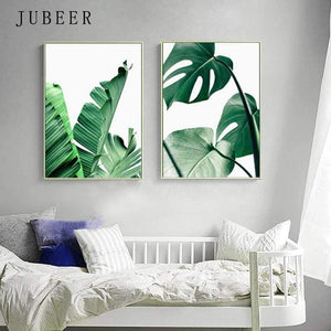 Planet Gates Tropical Leaf Print Posters Monstera Leaf Palm Banana Canvas Painting Green Leaves Wall Art Living Room Decoration Pictures