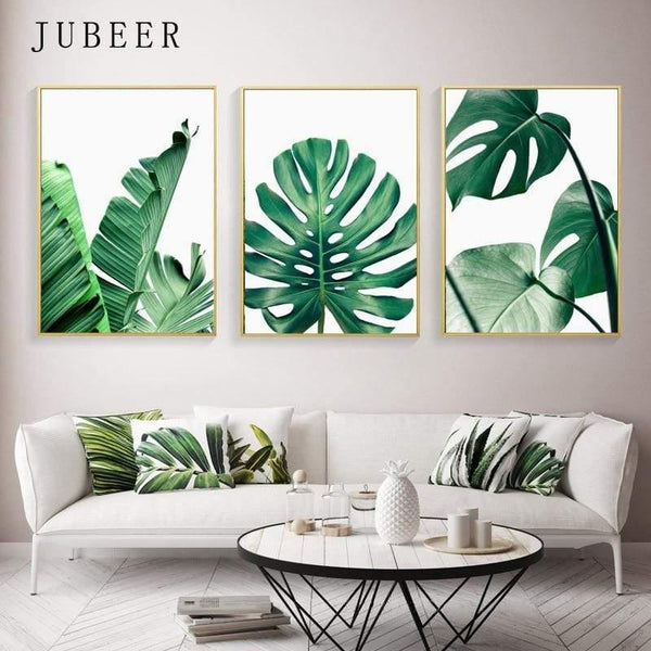 Planet Gates Tropical Leaf Print Posters Monstera Leaf Palm Banana Canvas Painting Green Leaves Wall Art Living Room Decoration Pictures