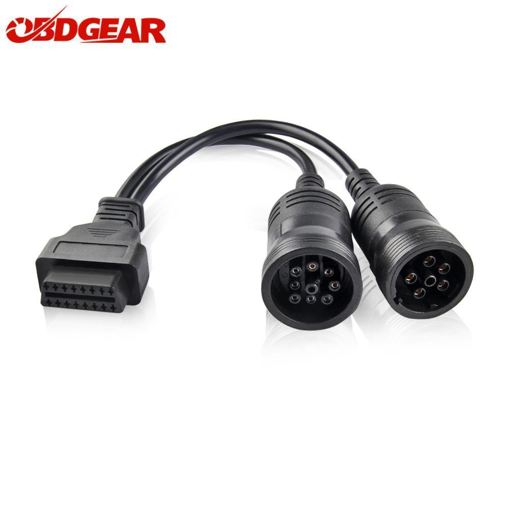 Planet Gates Truck Diagnose Interface Female 16 Pin OBD2 6 & 9 Pin Adapter Cable for Automotive Diagnostic Tool Scanner Tool Truck diagnostic