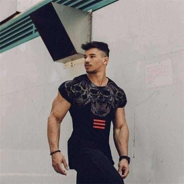 Planet Gates Tshirt 2018 New Printing Skull Summer Short Sleeved T-shirt Men Cotton Muscle Bodybuilding Train O-neck Shirt High-quality