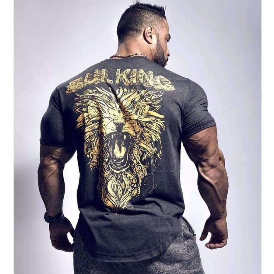 Planet Gates Tshirt Black / M Full Back Printing Lion Summer Short Sleeved T-shirt Men 2018 New Cotton Muscle Bodybuilding Train O-neck Shirt High-quality