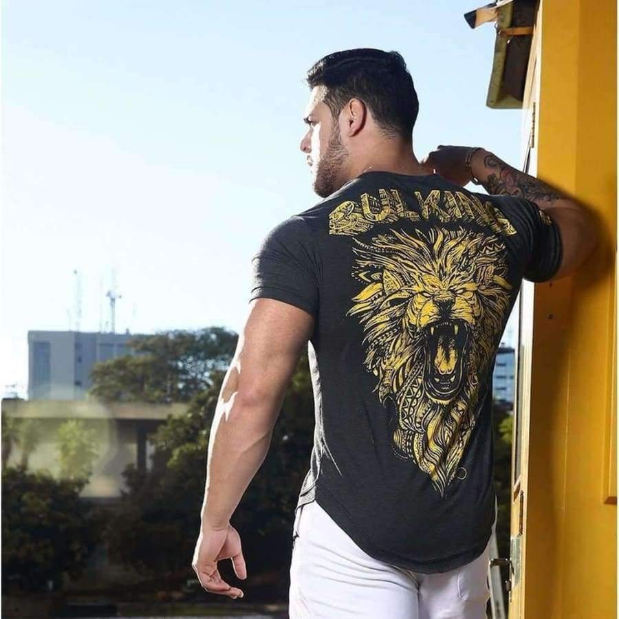 Planet Gates Tshirt Black / M Full Back Printing Lion Summer Short Sleeved T-shirt Men 2018 New Cotton Muscle Bodybuilding Train O-neck Shirt High-quality